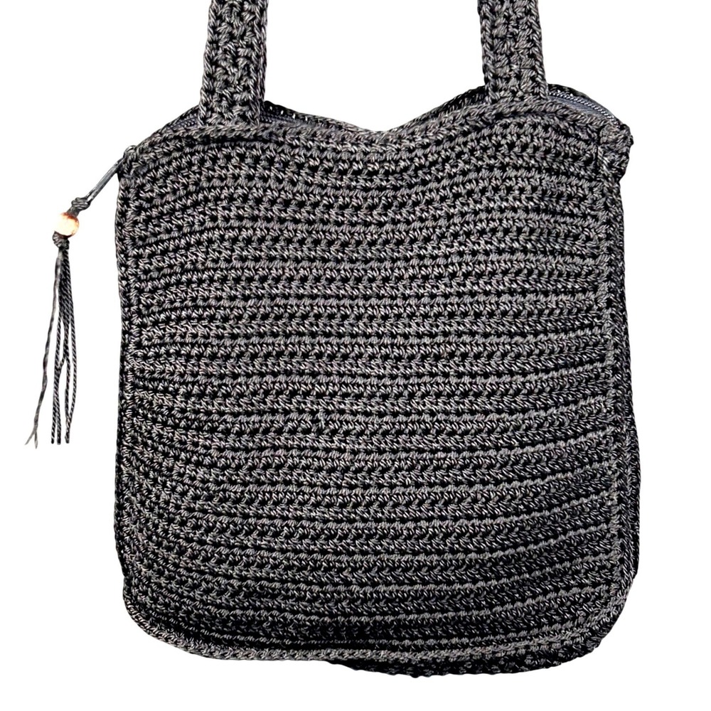 Giannini Black Crochet Retro Boho Y2K Shoulder Bag with Coin Purse Zippered